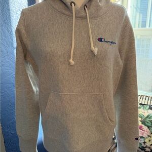 Champion Hoodie Sweatshirt Pullover Heather Gray Logo Script Size Medium